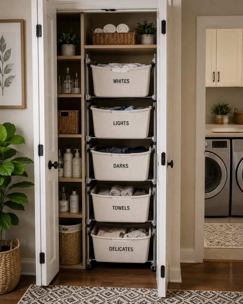 19 Hidden Laundry Hamper Ideas for Clutter-Free Homes stackable laundry hamper