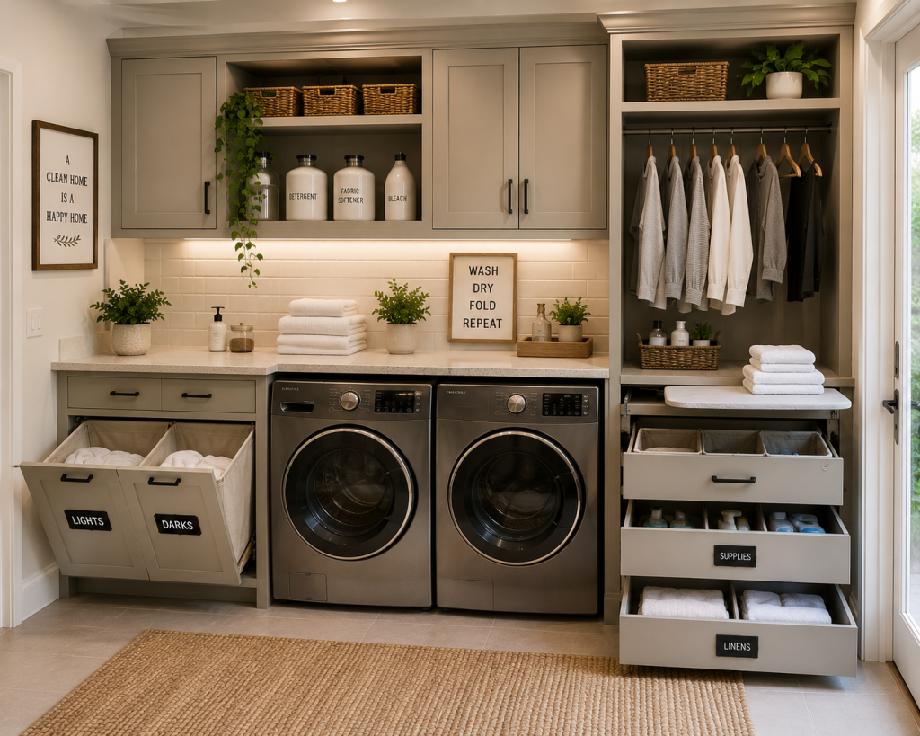 19 Hidden Laundry Hamper Ideas for Clutter-Free Homes Built-In Laundry Center