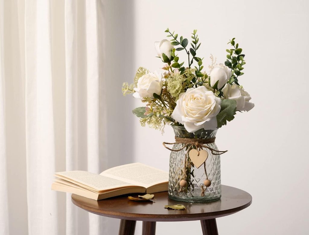 white roses with eucalyptus 1