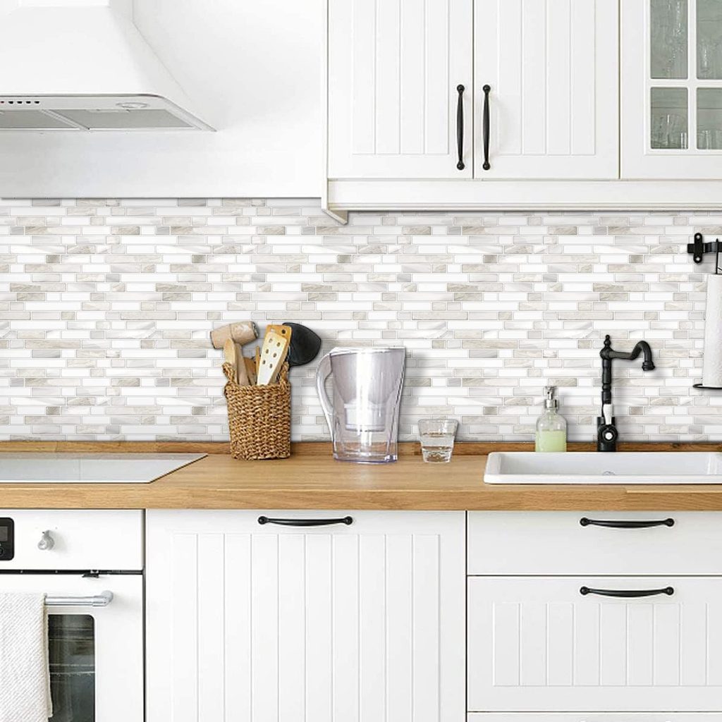 beige and white Kitchen backsplash
