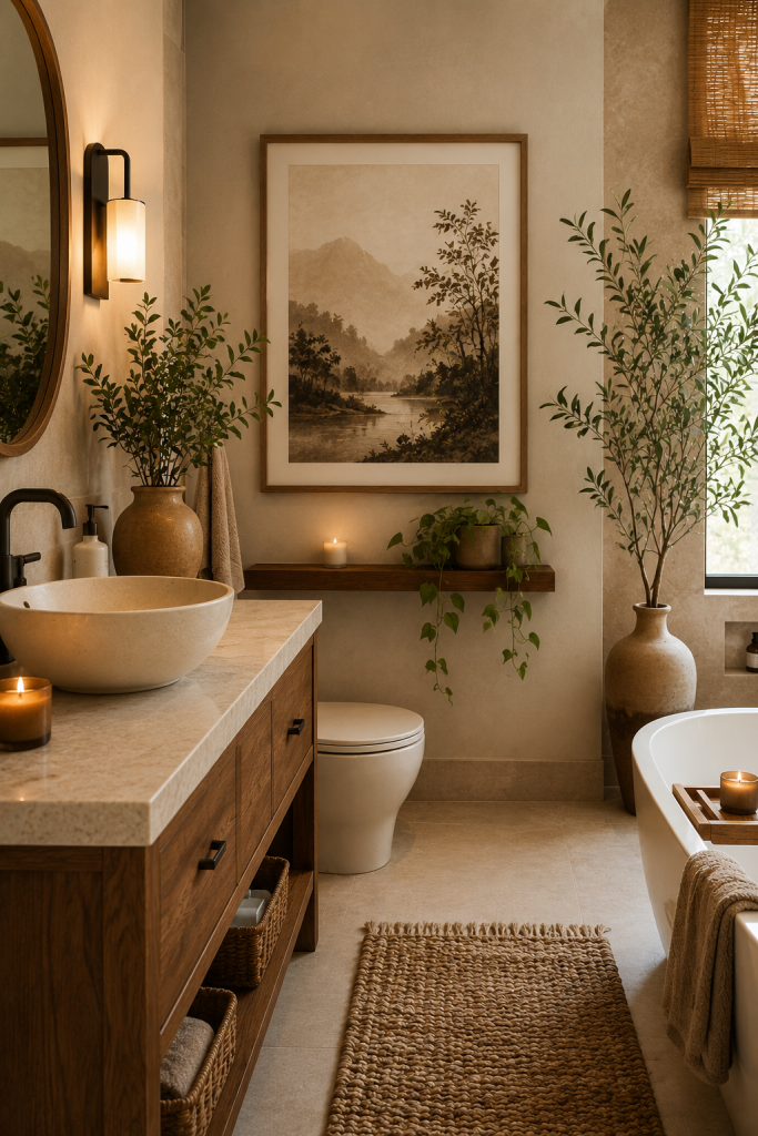 earth tone bathroom final look
