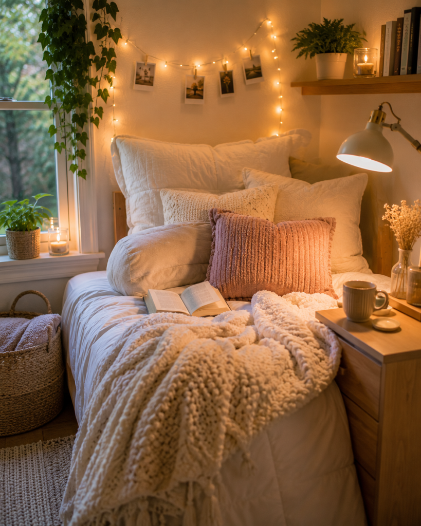 cozy reading nook dorm room
