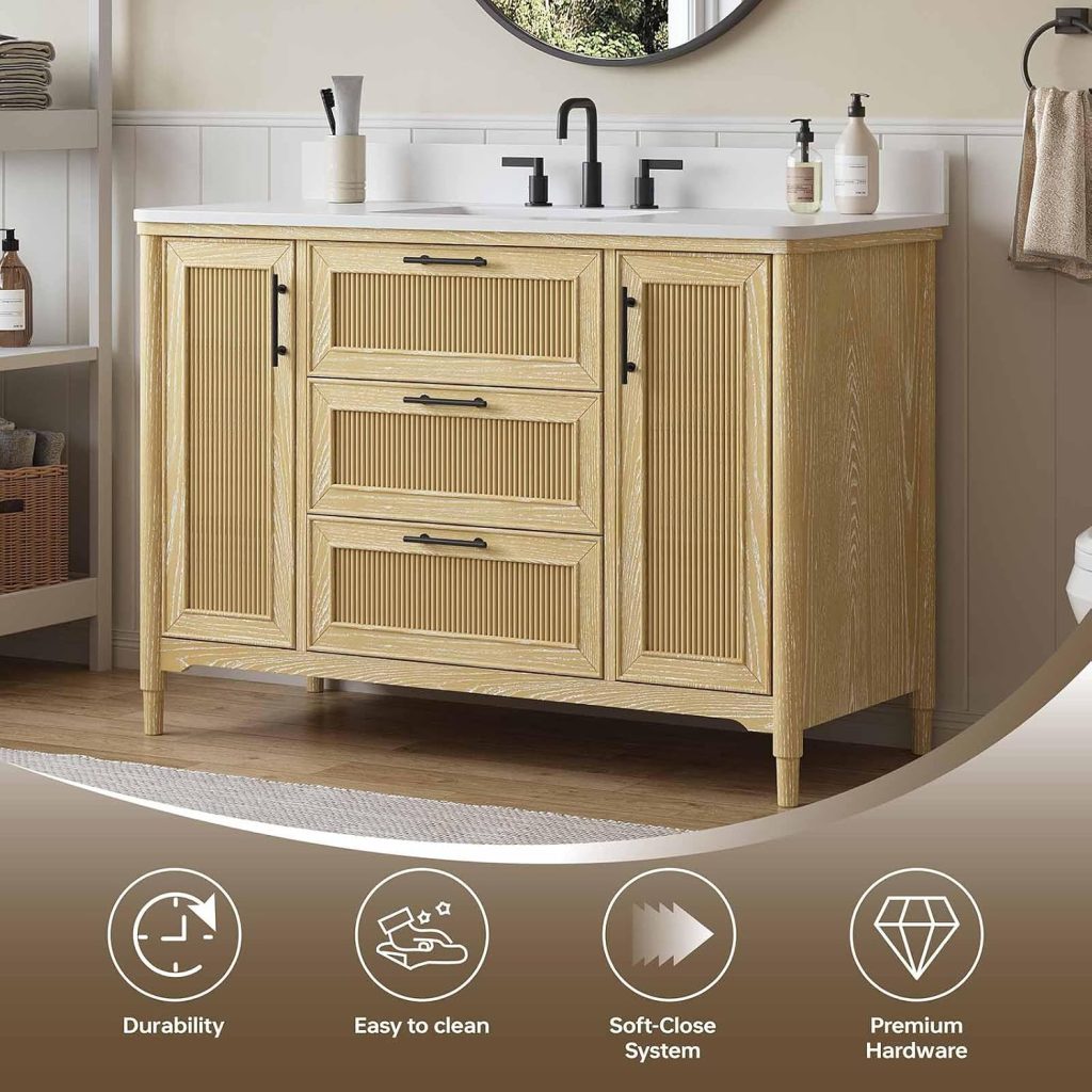 earth tone bathroom vanity with sink