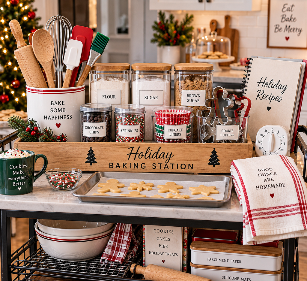 How to Organize Baking Supplies Before Holiday Baking Season organize holiday baking station