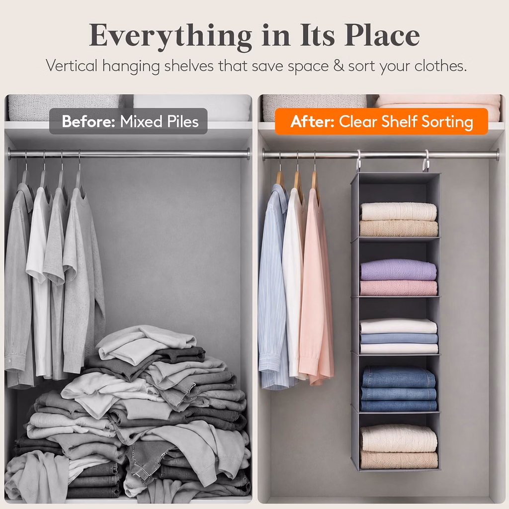 21 Smart Studio Apartment Storage Ideas for People Without a Closet hanging closet organizer