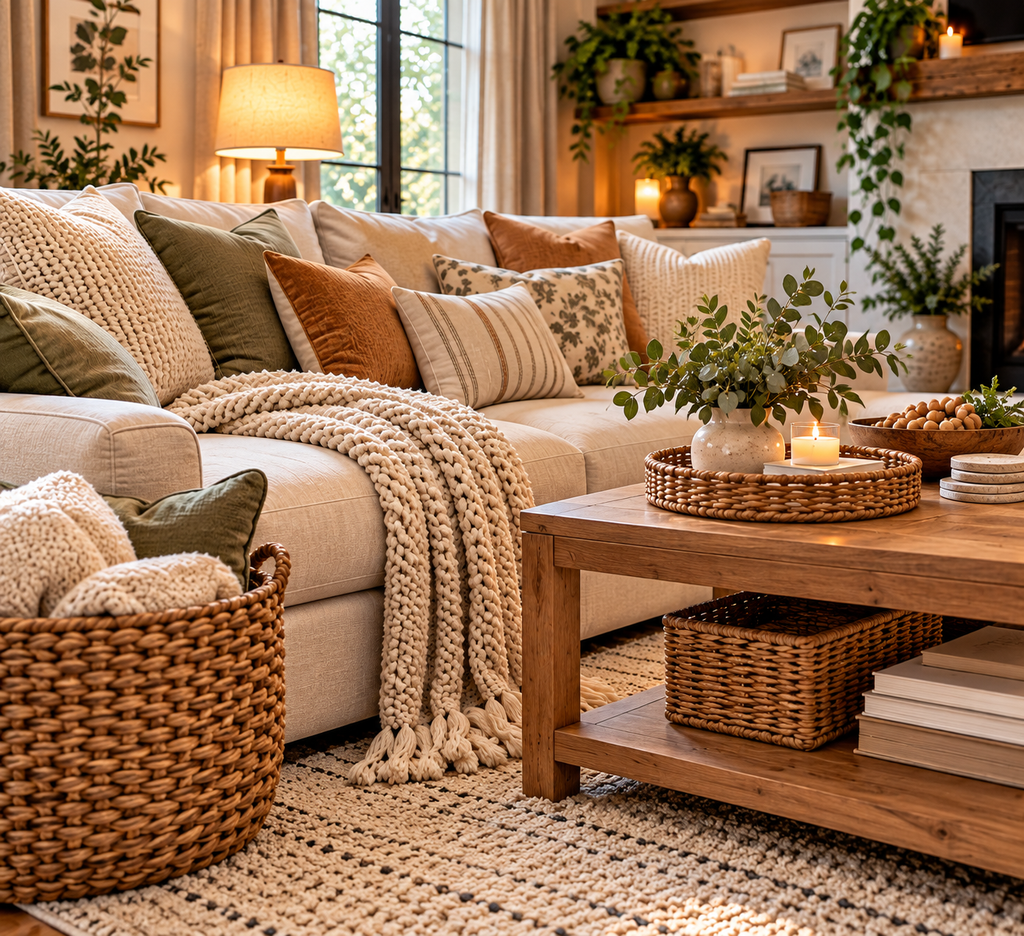 cozy textured farmhouse living room
