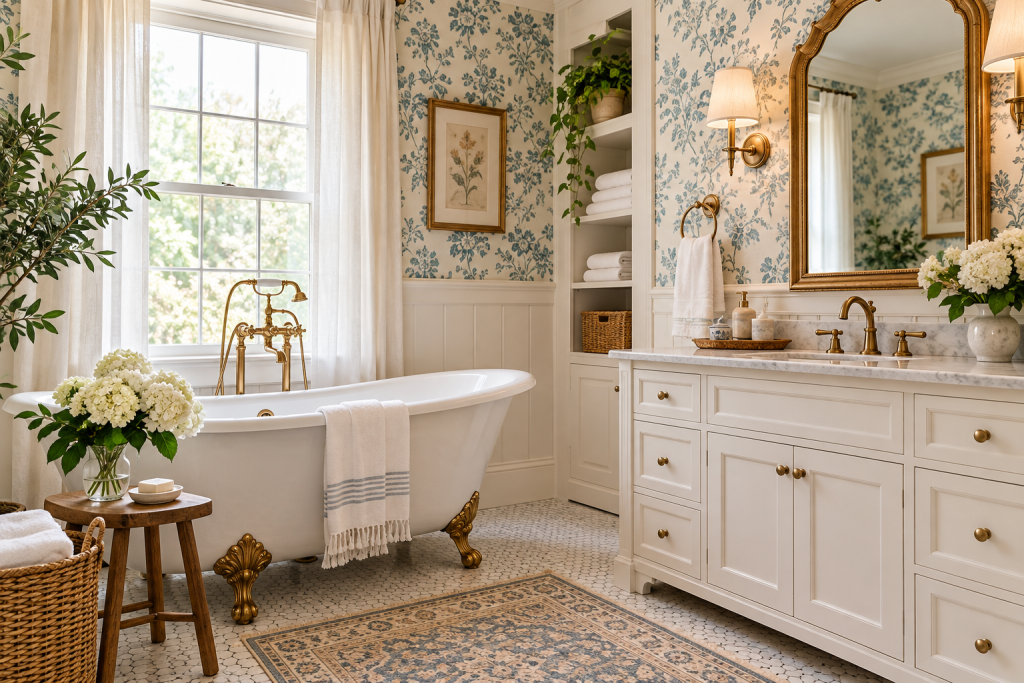 elegant southern farmhouse bathroom