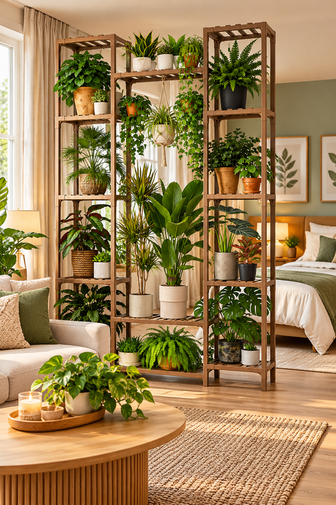 25 Stylish Room Divider Ideas for Small Spaces sunlit plant shelf room divider