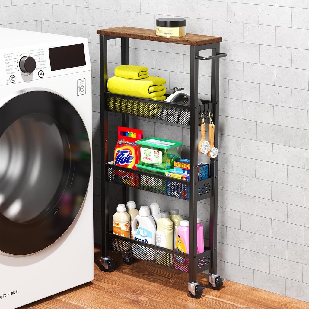 21 Smart Studio Apartment Storage Ideas for People Without a Closet slim rolling cart